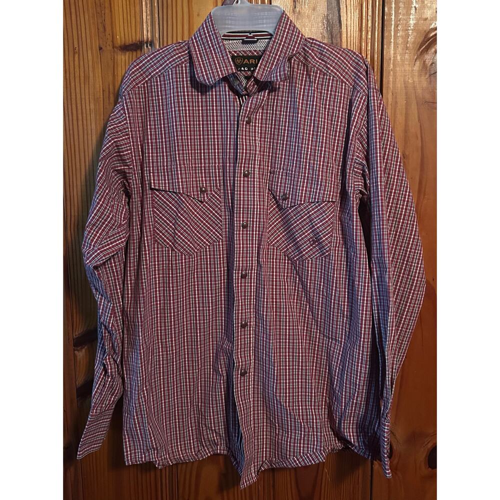 Mens burgundy ariat pro series long sleeve button down shirt size small